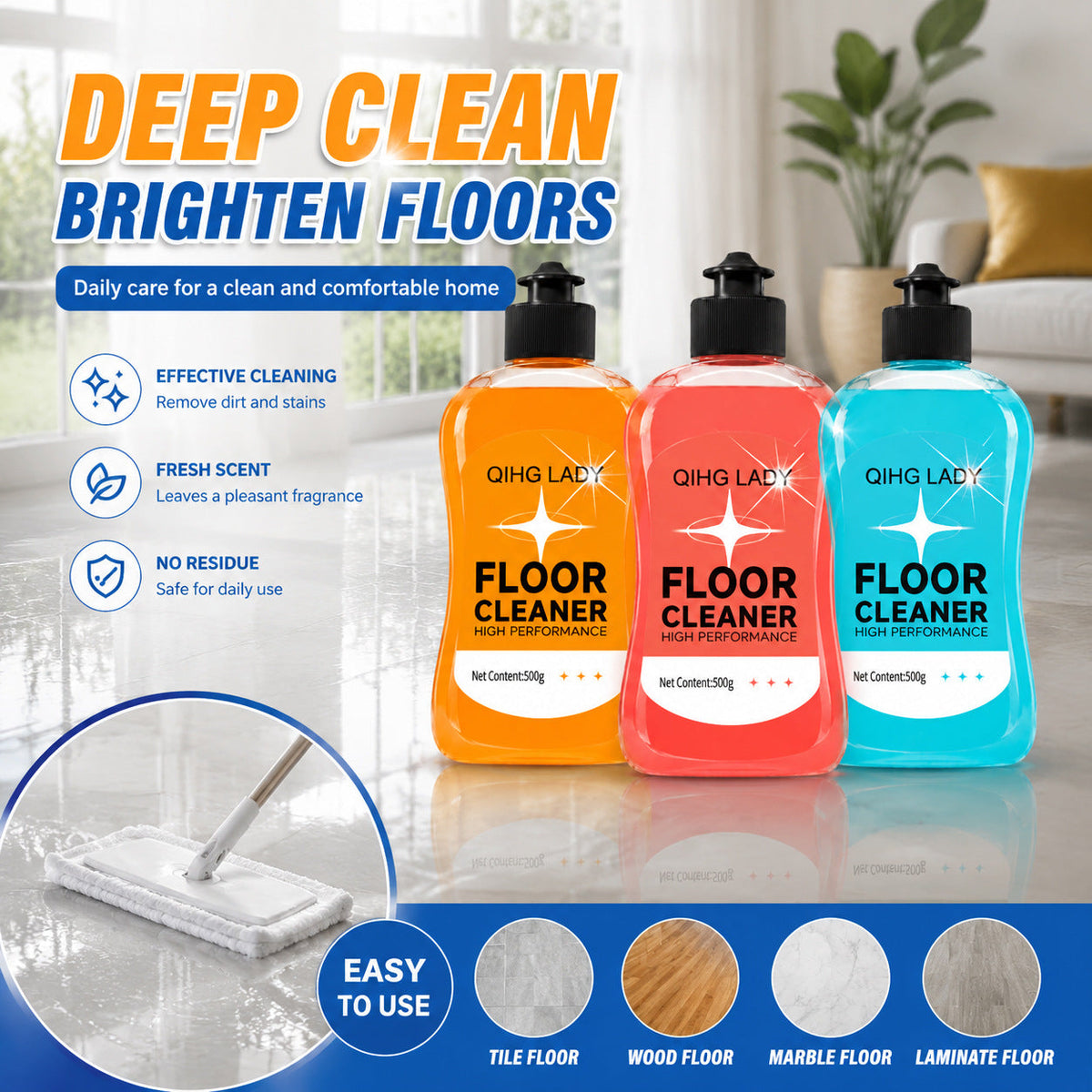 Enzyme-Powered Mop Soap - Long-Lasting Scent Floor Cleaner, Deep Cleans with No Residue, Fast Drying & Pet/Kid-Safe for All Floors, Works with Mops, Steam Mops & Sprayers